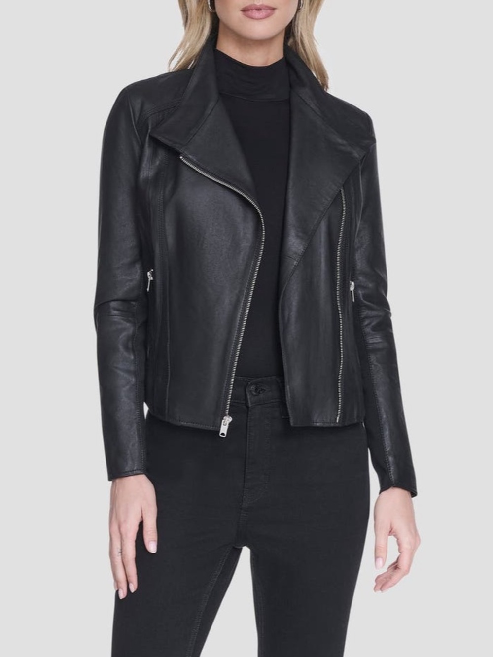 Andrew Marc Black Asymmetrical Leather Moto Jacket - nwot